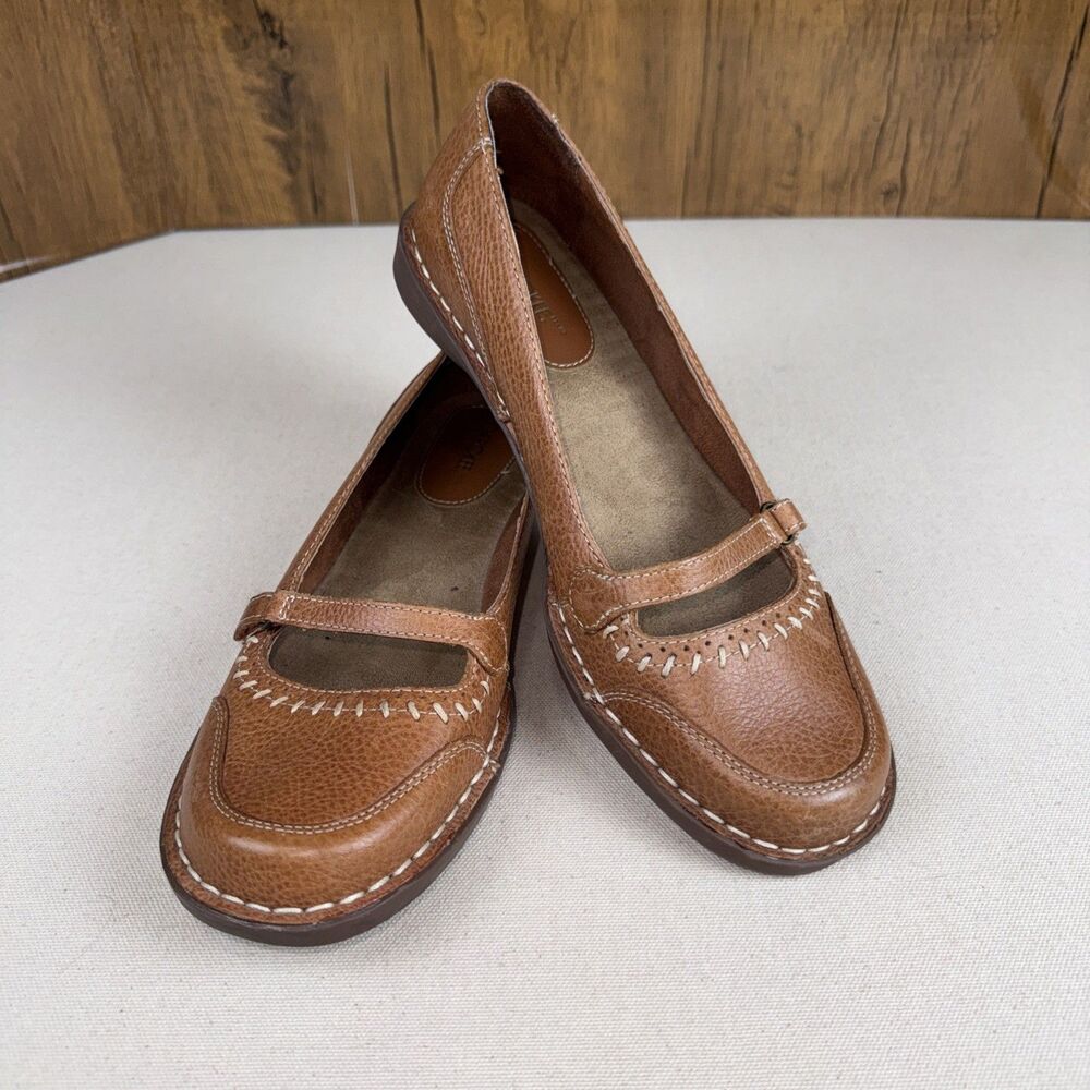 Cherokee Brown Leather Mary Jane Flats Whipstitch Boho Y2K Comfort Shoes 7.5